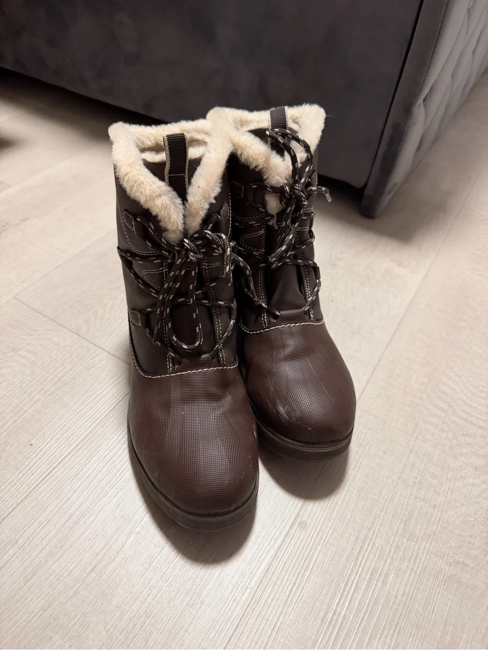 Macy's Brown Faux-Fur Trim Lace-Up Winter Boots